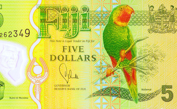 Fiji five dollar polymer cash currency issue Reserve Bank of Fiji front side