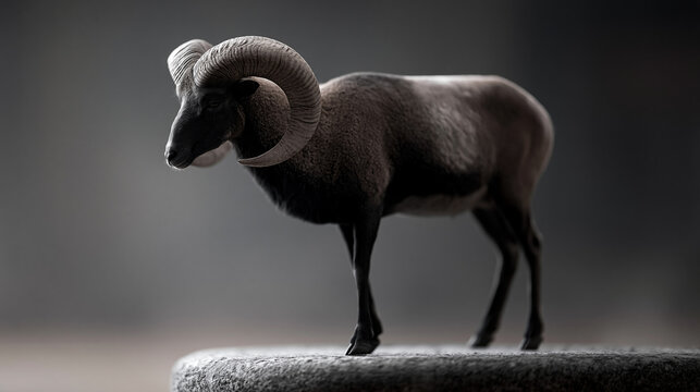 Portrait of a wild bighorn sheep standing on rock surface with wildlife, mountain