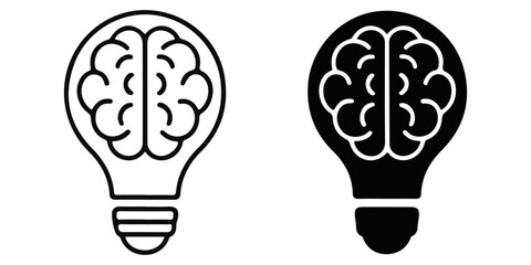 Brain in light bulb icon set , outline, silhouette and color ,representing idea creativity knowledge innovation and problem solving symbol for learning inspiration and smart thinking vector, design, © SujetaRani