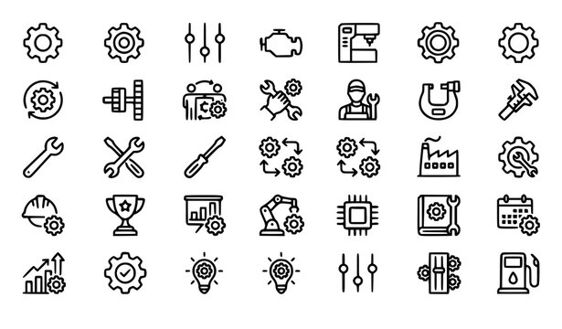 Modern Gear & Engineering Monoline Icons Vector EPS10 Pack