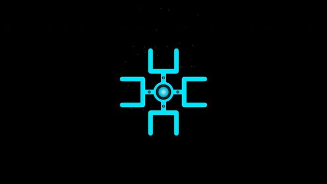 Futuristic glass data pipeline network. Cyan light particles flow through mechanical valves and active branches, converging into a central glowing AI processing core. 6s transparent seamless loop.
