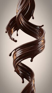 Flowing Brown Chocolate Cream Splash Swirl Isolated on brown Background 