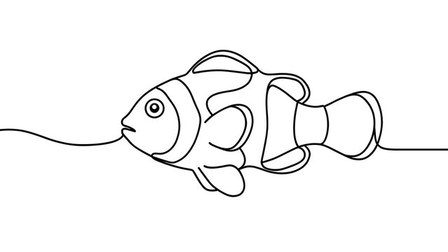 Clownfish line art illustration white background.