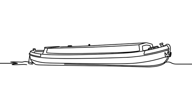 Minimalist line art boat on white background.