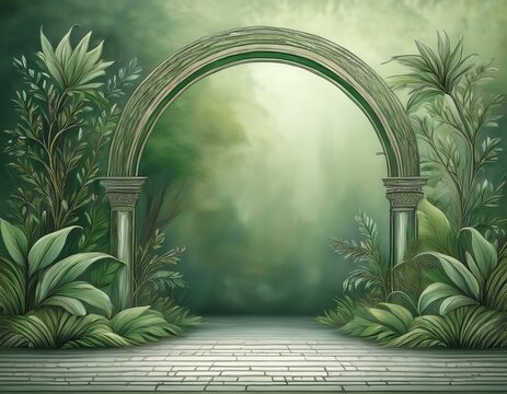 sage green botanical arch luxury invitation background