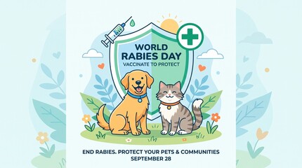 Fototapeta premium World Rabies Day Illustration Promoting Animal Vaccination and Public Health
