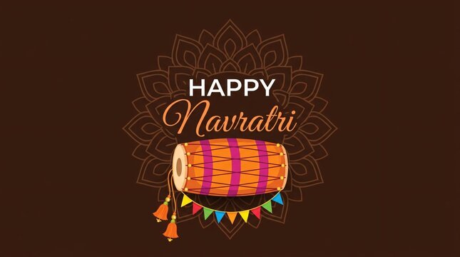 Happy navratri celebration greeting with decorative bunting and traditional