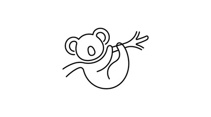 Minimalist line art koala hanging on branch, simple outline doodle, cute animal illustration © Kampanggmu