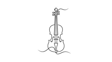 Elegant violin sketch with flowing ribbons on white background © Kampanggmu