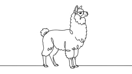 Naklejka premium Cute cartoon llama line art white background.