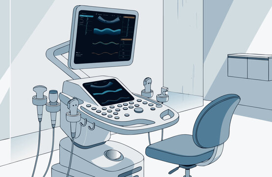 Medical ultrasound machine vector illustration in a clinical examination room