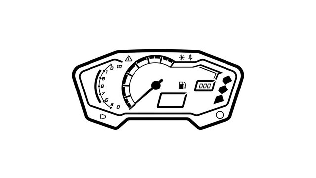 Motorcycle speedometer gauge white background.