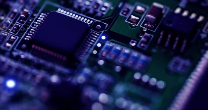 Close-up of AI Microchip on Circuit Board with Advanced Semiconductor Technology