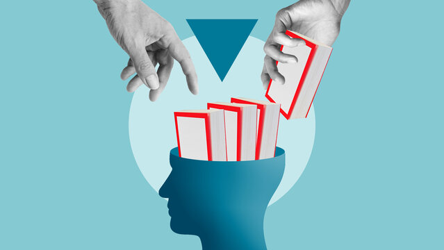 Knowledge Transfer, Learning Process, Information Sharing, Education, Memory Development, Cognitive Growth, Human Intelligence, Reading Books and Building Knowledge Concept