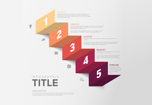 Business Infographic with Five Steps Folded Ribbon Design