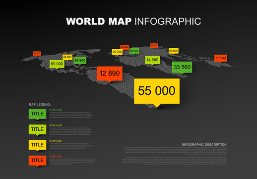 World Map Infographic with Data Pointers and Statistics