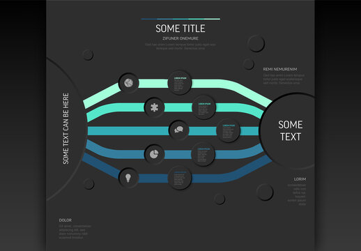 Modern Business Infographic Template with Dark Background and Colorful Lines
