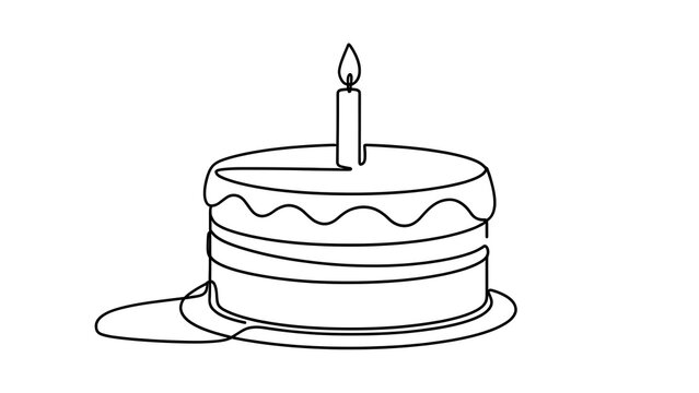 Birthday cake with candle illustration white background.
