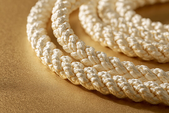 Textured White Braided Rope Coiled on Golden Surface