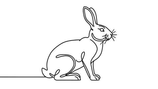 Minimalist rabbit line art white background.