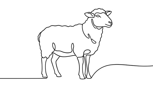 Minimalist sheep drawing on white background.