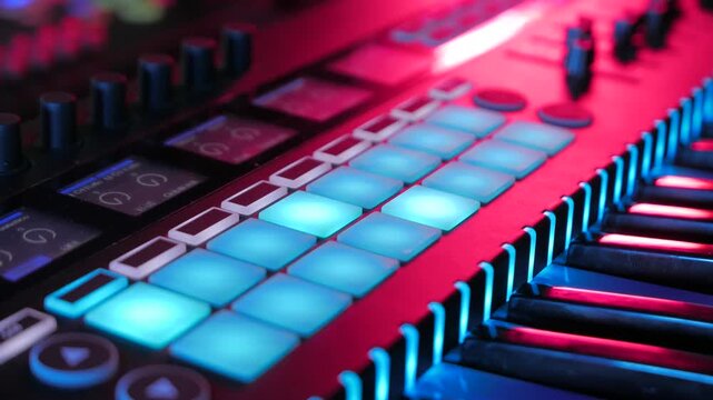 4K Close Up of Electronic Circuit Board with Processor and Integrated Components on Professional Digital Audio Mixing Console for Music Studio Technology