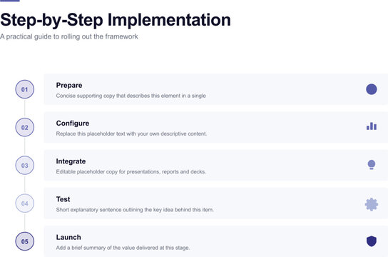 Step by step implementation process infographic presentation template with 5 options workflow timeline business project roadmap
