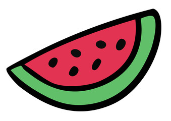 Hand drawn illustration of watermelon slice for fruit, breakfast, lunch, cafe, restaurant, menu, recipe, smoothie, juice drink, vegan, grocery shopping, supermarket, mart, icon, diet, beach vibe 
