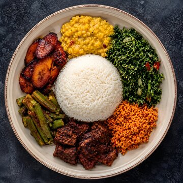 Authentic Sri Lankan Rice and Curry Plate with Dhal, Mallung and Sambo