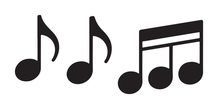 Set of black music note icons including eighth notes and sixteenth notes for creative song design projects.