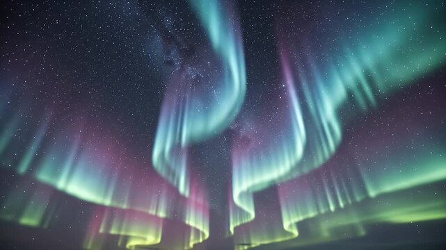 Majestic Aurora Borealis Dancing Over Snow-Capped Mountains Under A Starry Night Sky