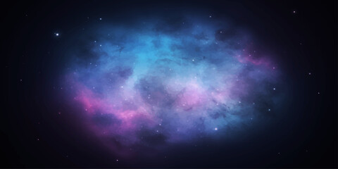 A vibrant nebula glows with swirling cosmic clouds of pink, purple, and blue, dotted with distant stars in the vast expanse of deep space. © MAHIN