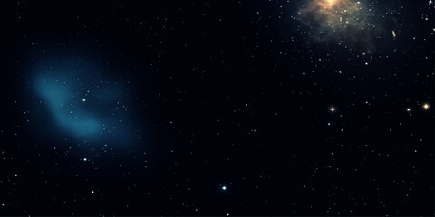 A celestial nebula glows with ethereal blue light against a backdrop of countless stars and distant galaxies, evoking a sense of cosmic wonder and vastness. © MAHIN
