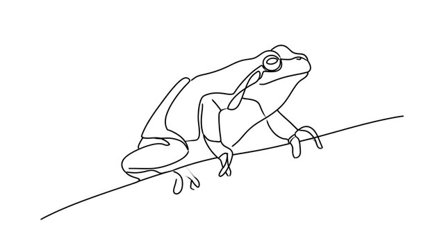 Minimalist frog line art illustration white background.