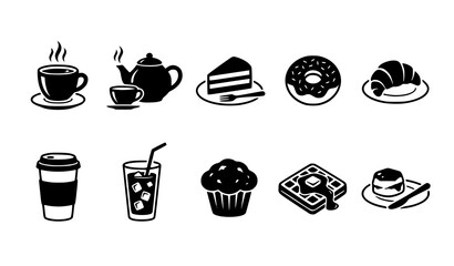 Obraz premium ​Coffee Cake and Bakery Line Icon Set Vector Illustration Collection for Cafe Menu and Food Branding