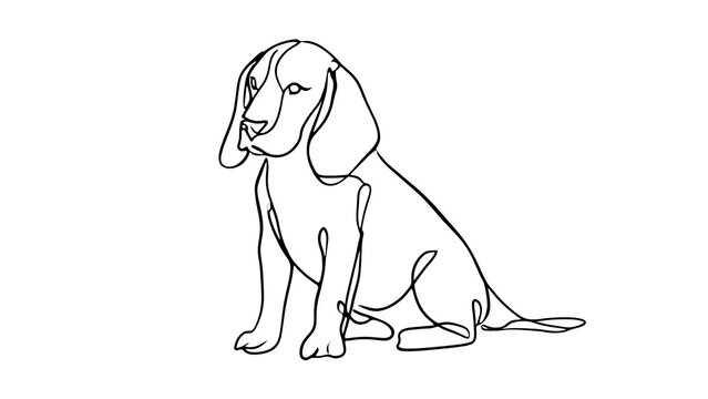 Beagle dog line art illustration white background.