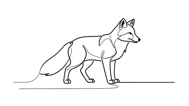 Minimalist fox line art illustration white background.
