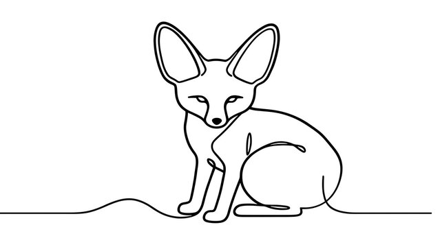 Minimalist fennec fox line art white background.