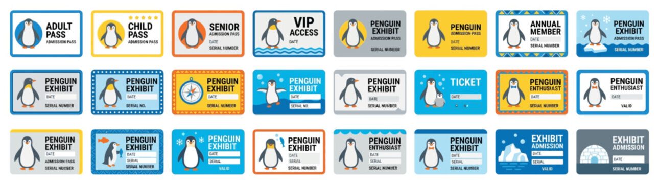 Penguin Exhibit Passes Collection: VIP, Adult, Child, Senior, Annual Member IDs