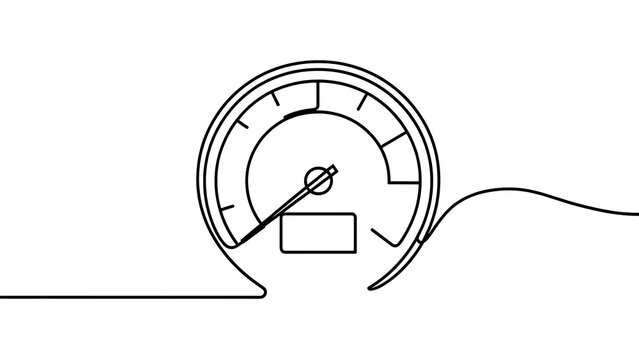 Minimalist speedometer line art white background.