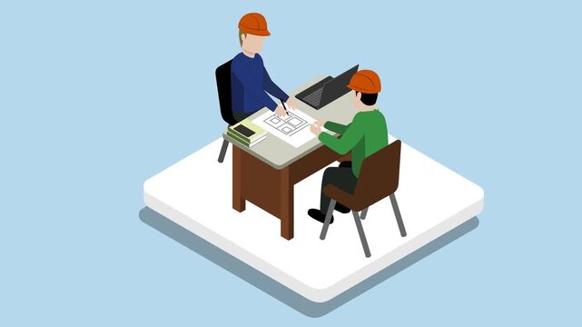 Isometric Construction Worker Meeting Animation Video 4K suitable for your project needs