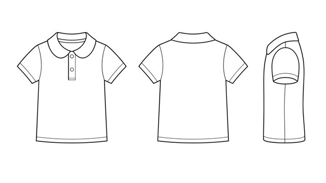 Baby polo shirt with peter pan collar template illustration (front/ back/ side view) - kids clothing technical flat sketch