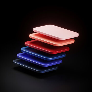 Colorful stacked smartphone cases in gradient colors on dark background with smartphones gradient colorful minimalist accessory protection silicone composition business commercial multiple