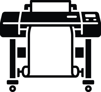 Black and white icon of a large format industrial plotter printer for professional graphic design and printing
