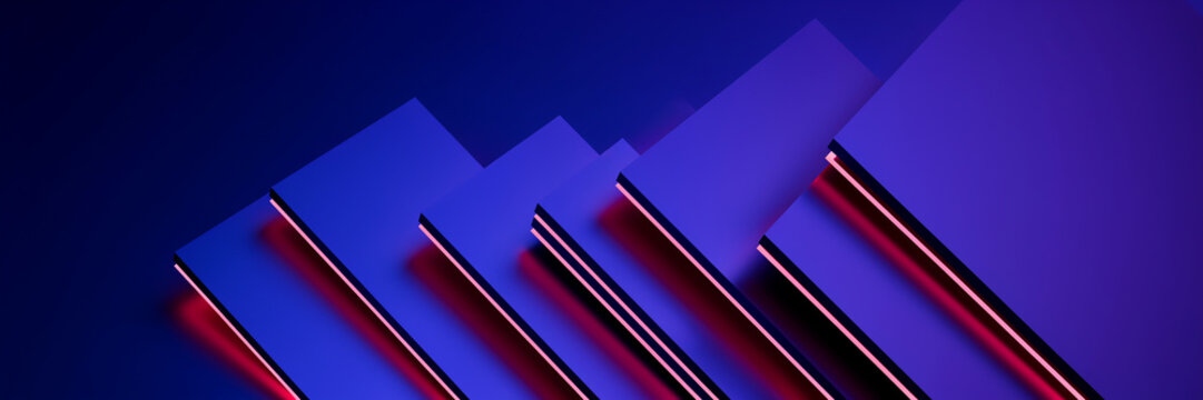 Abstract geometric background with layered blue panels and glowing red edges abstract geometric lighting background textured minimalist composition structure perspective parallel dimension