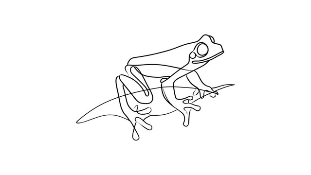 Minimalist line art frog on white background.