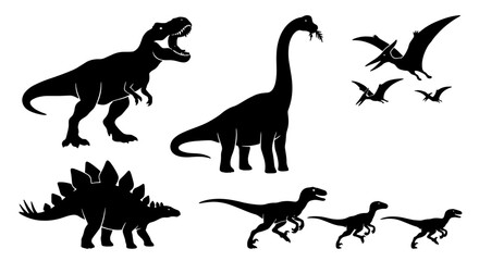 Dinosaur Silhouettes Set: Prehistoric Reptiles, Ancient Creatures, Extinct Animals, Jurassic Era Vector Graphics for Educational and Thematic Designs © Lalmiya