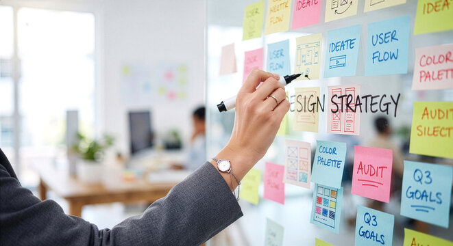 Professional planning design strategy on glass board