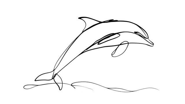 Playful dolphin line art illustration white background.