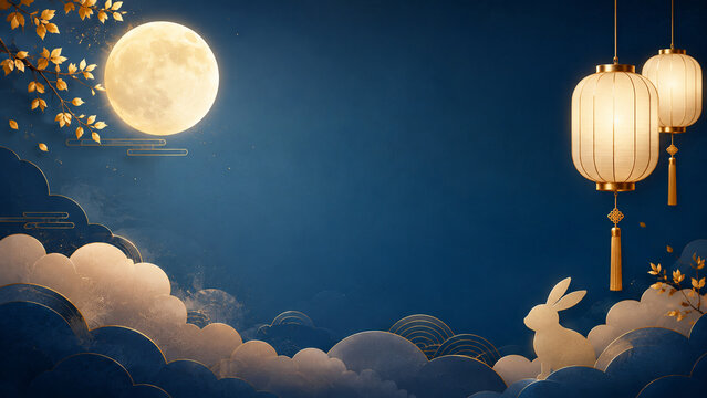Full Moon and Lantern Mid-Autumn Festival Background